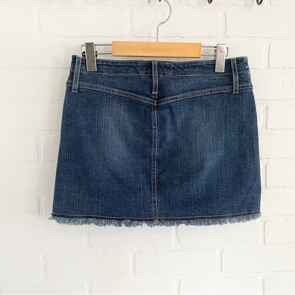 Baby Phat Y2K Denim Micro Mini Skirt Low Rise McBling Logo Embroidered S - Picture 11 of 15